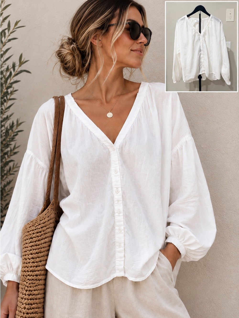NOTSHY Cashmere White Oversized Cotton Blouse Lagenlook